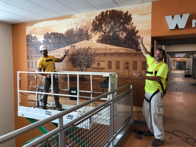 Cinderblock wall graphics with two-man Photo