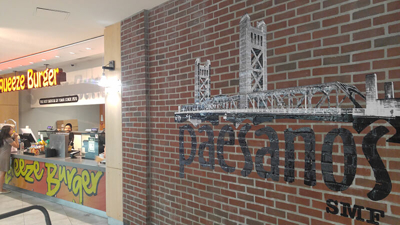 Paesanos sign on the brick wall Photo