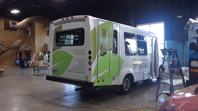 Van wrap with graphics and lettering Photo