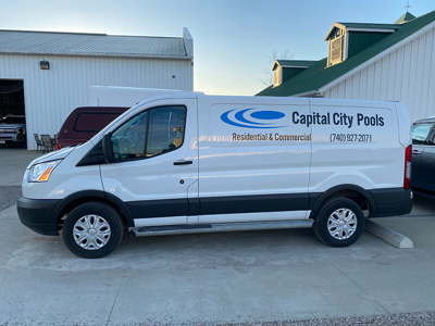 White truck with lettering Photo