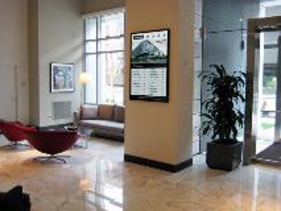 Lobby with advertisement display Photo