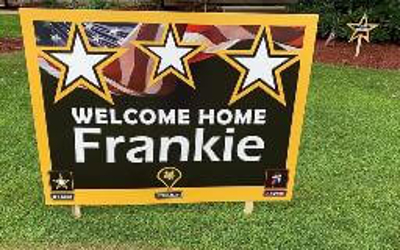 Welcome Home frankie Sign Photo