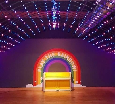 Rainbow graphics on the stage Photo