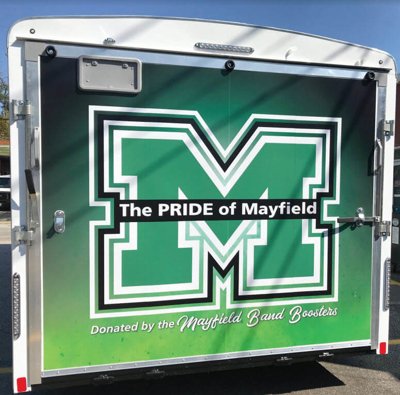 Vehicle back door wrapped with graphics Photo