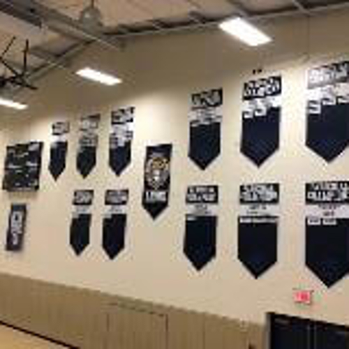Custom team banners on the wall
