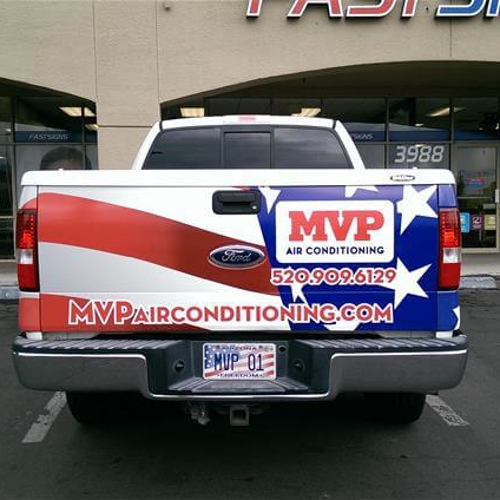 Back of pickup with custom vehicle wrap