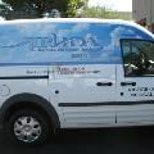 White van with custom graphics