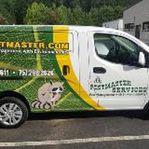 Green Pestmaster Van Wrap with graphics