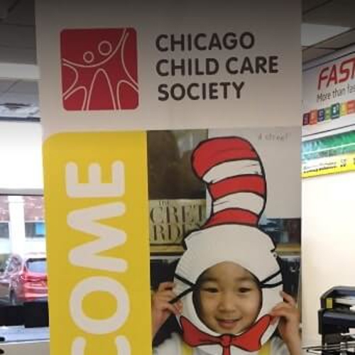 Colorful with image custom sign for Chicago child care society