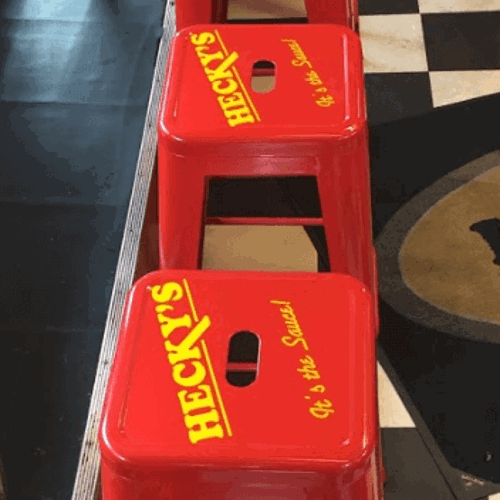 Red Hecky's chair custom decal