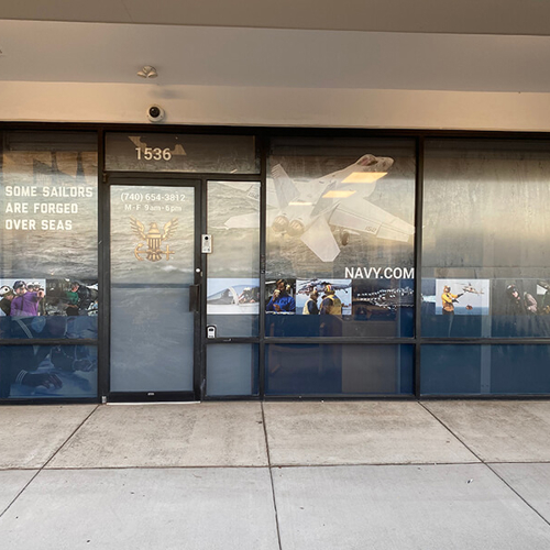 Door and window wrapped with graphics