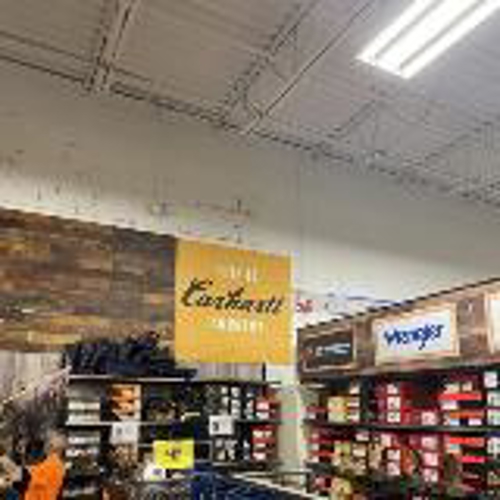 Store products with advertisement decor