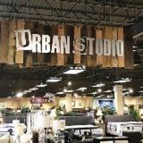 Urban studio hanging banner on the office