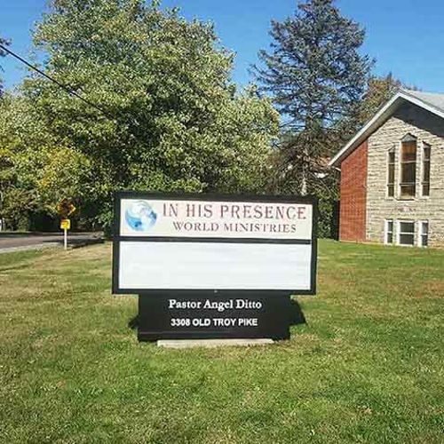 In His Presence World Ministries monument outside the chapel