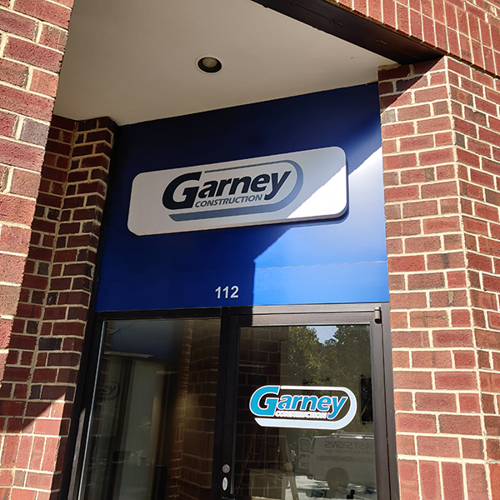 Garney exterior signage on the building