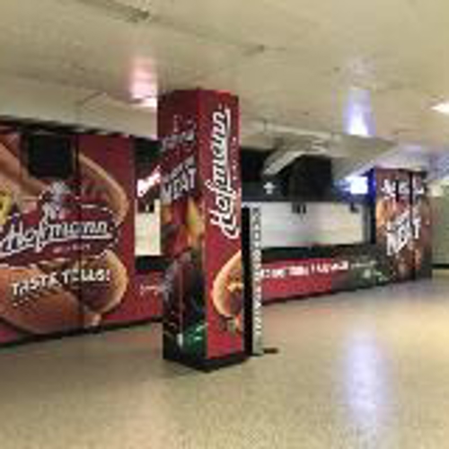 Walls with red custom graphics
