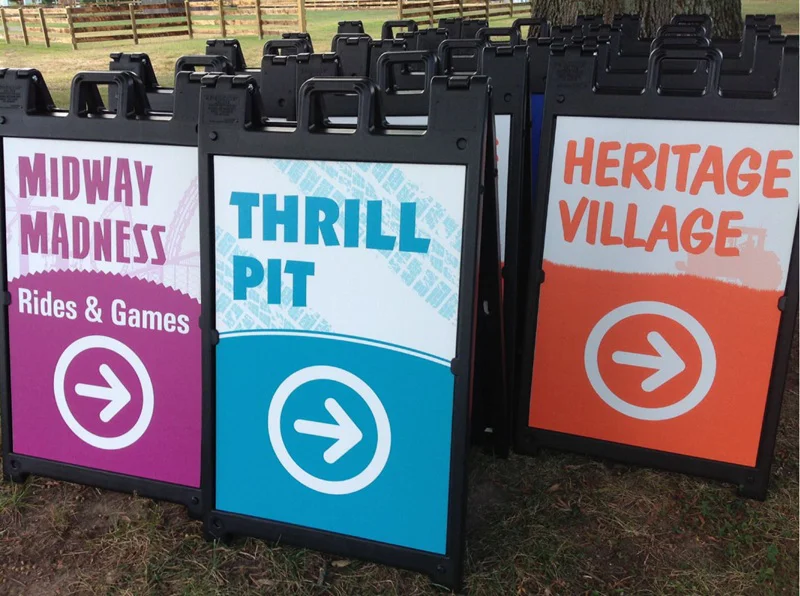 Temporary Exterior & Site Signage: Weather resistant directional A-frames, sidewalk signs, and high impact facade banners that build excitement at the entrance.