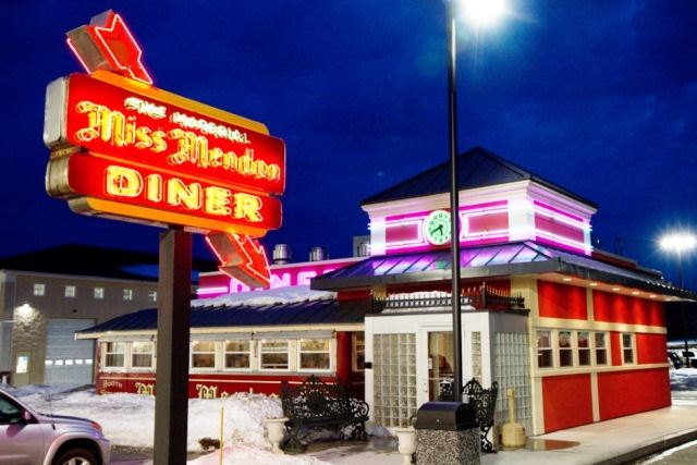 Miss Mendon's Diner features Neon lit up signs