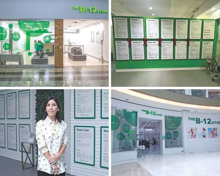 A collage of the interior signage for different The B-12 Store locations.