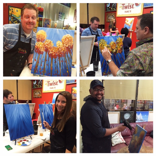 Employees attend a group painting class together