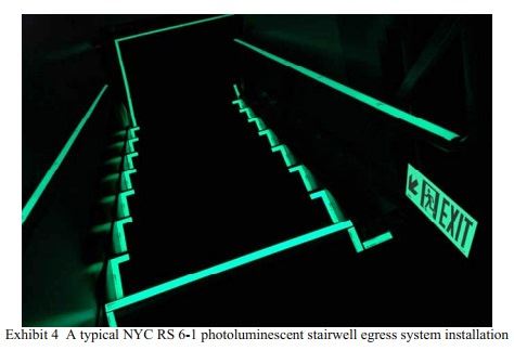 A stairway has glow in the dark lights to guide walkers