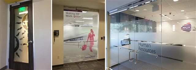 Doors use frosted glass to decorate and share information