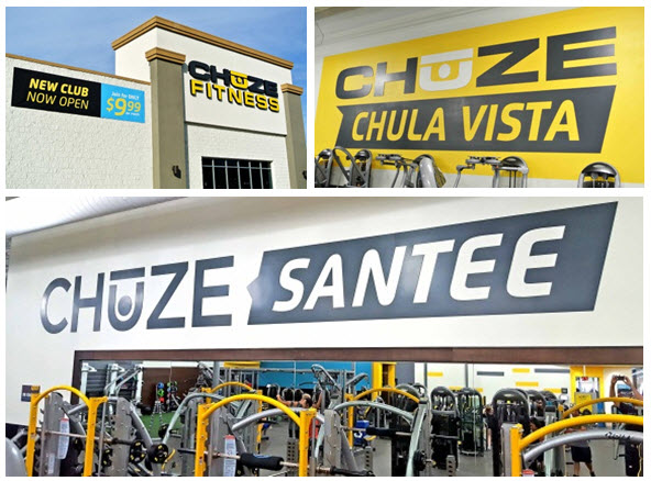 A collage of Chuze Fitness's wall decals