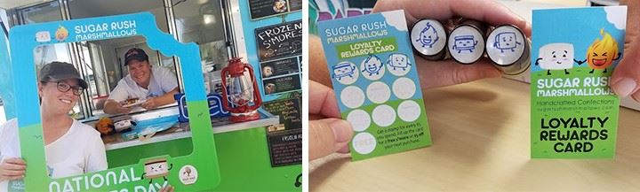 Sugar Rush Marshmallows uses a branded photo frame and a loyalty rewards card