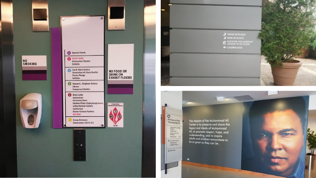The Muhammad Ali Center uses graphics on their walls to honor donors and help visitors navigate
