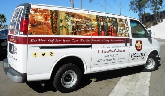 White van wrapped with Holiday Wine Cellar graphic 