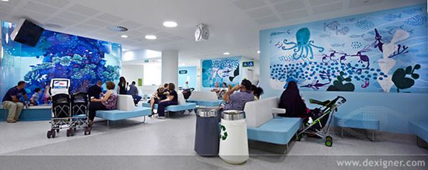 A children's hospital has an underwater theme for their interior decor