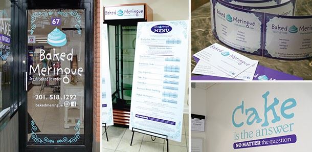 Door graphics, wall graphics, promotional materials and a-frame signs for a cake shop