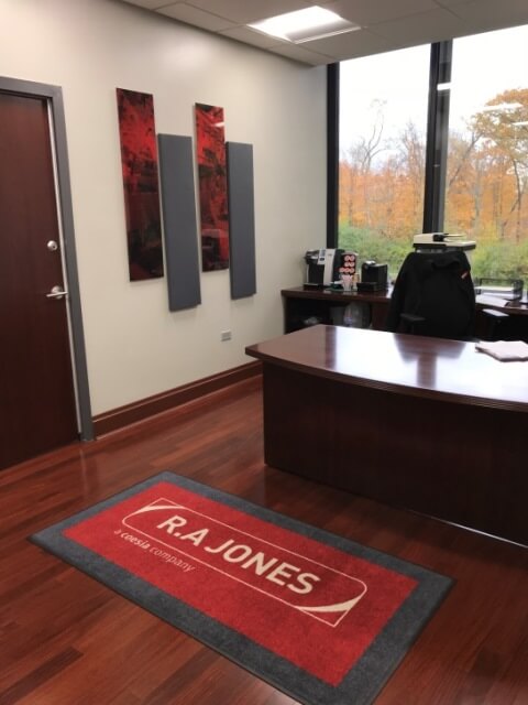 office with branded floor mats