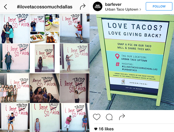 Urban Taco has a mural that reads "I love tacos so much" that many people use as a backdrop for their photos