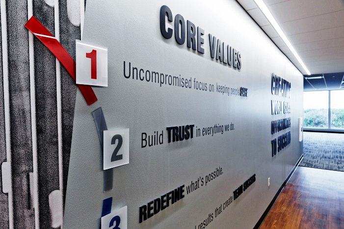 Wall letters are used to communicate company values