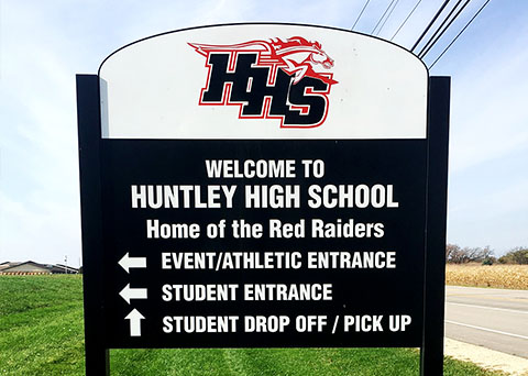 Huntley High School direction sign