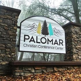 Palomar Christian conference center wood sign