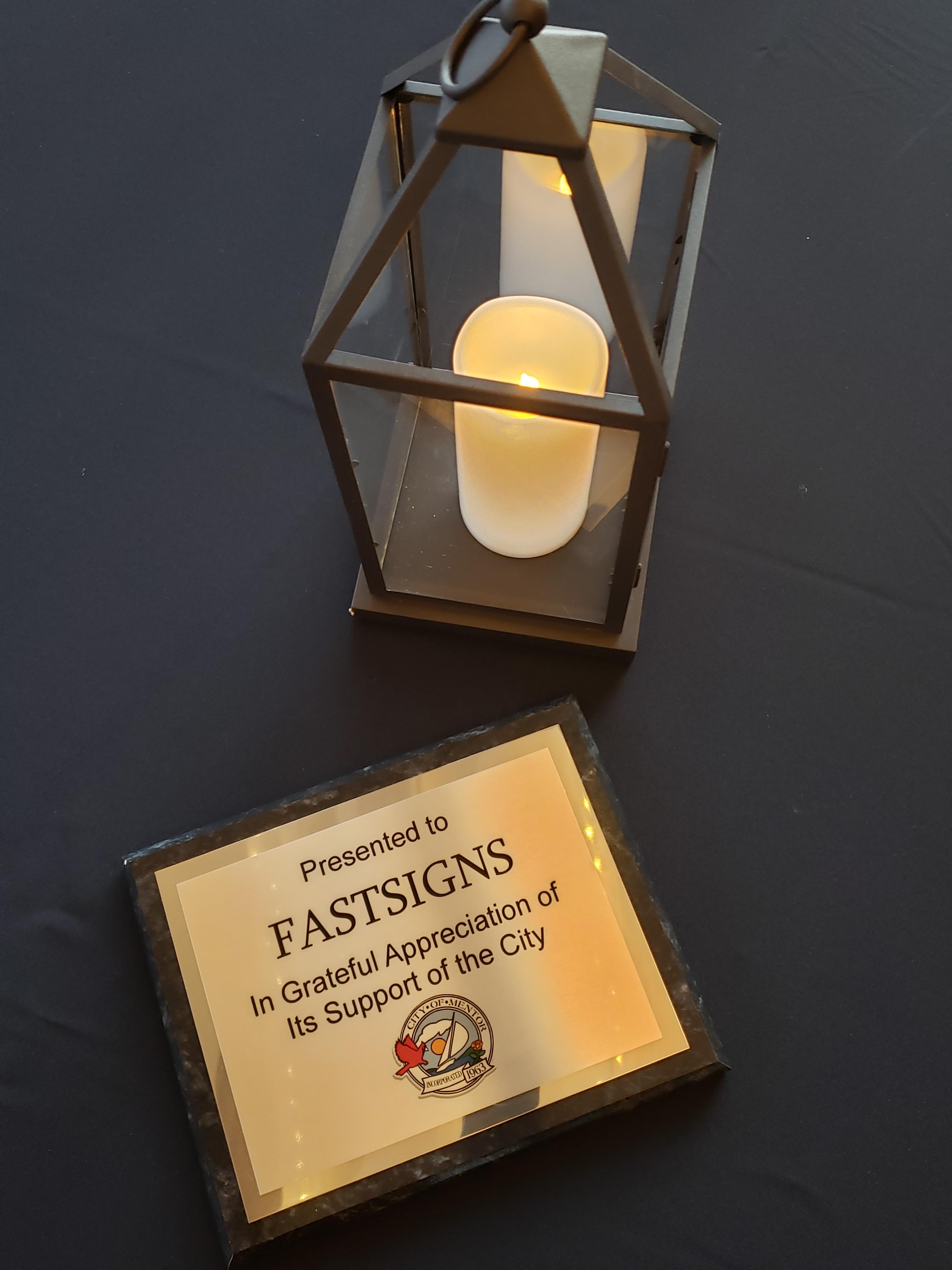 lantern and plaque