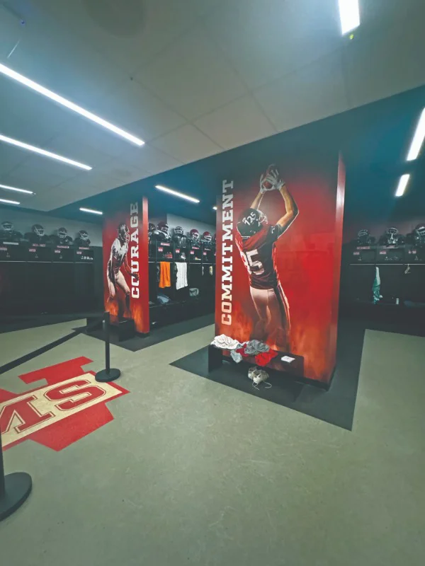 signage in a football locker room