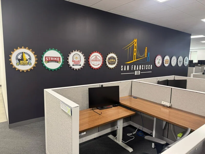 An image of the San Francisco Beer interior dimensional letters and bottlecaps.