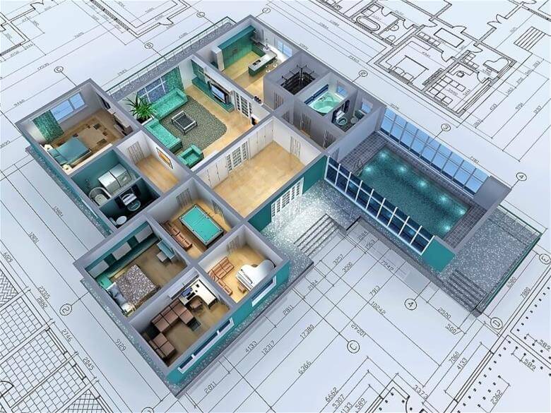 3D Rendering of aerial shot of home layout