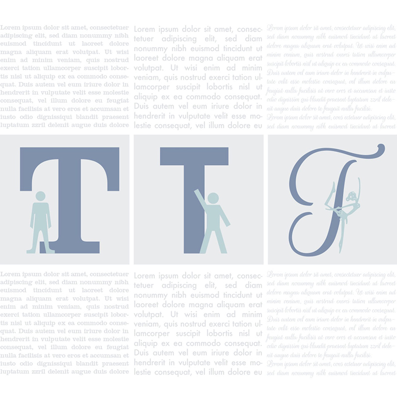the letter T in three different fonts