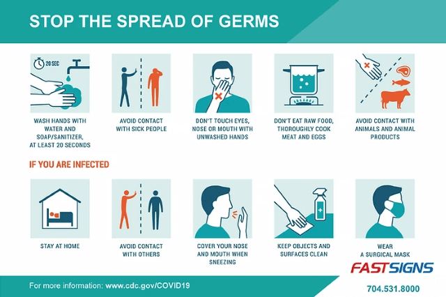 a sign to prevent the spread of germs
