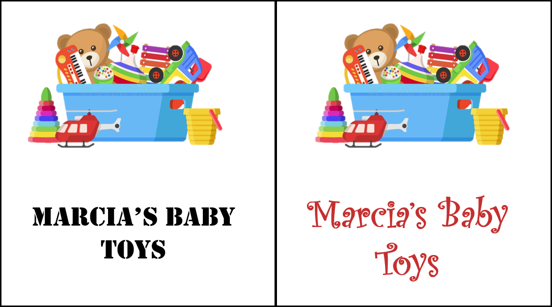 a baby toy logo comparing two font styles