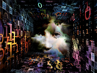 a face floating among numbers