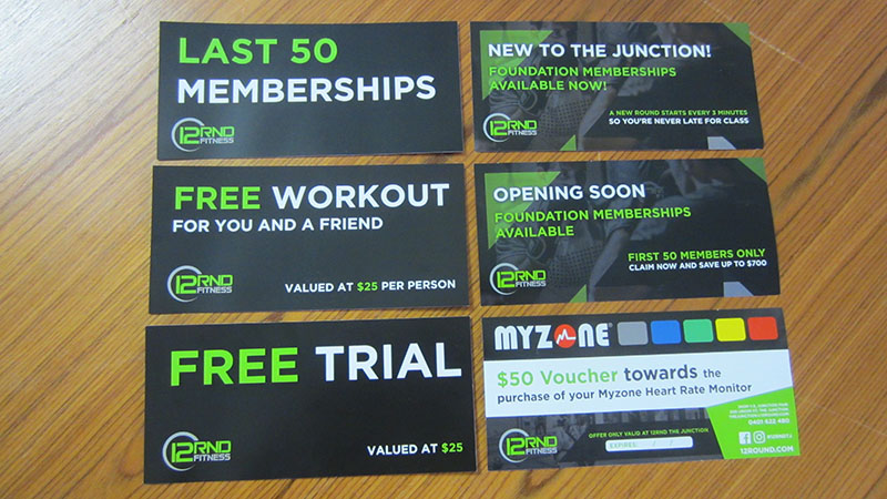 multiple custom printed vouchers for fitness center