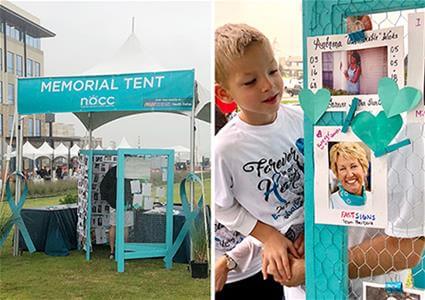 memorial tent and custom signage at a philanthropic event