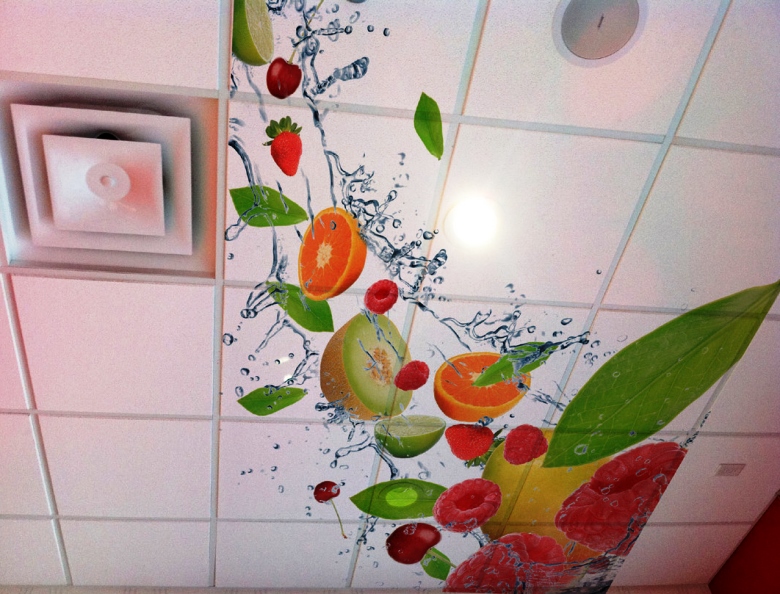 ceiling tiles are decorated to show fresh fruit