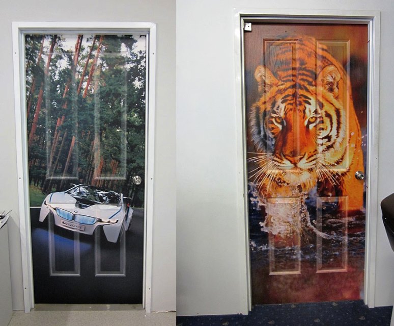 bedroom doors are decorated with a car and tiger theme