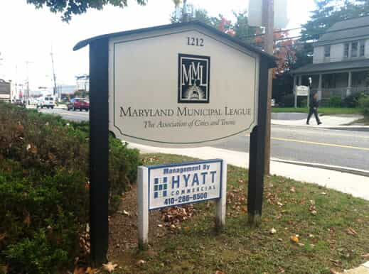a monument sign indicates the maryland municipal league